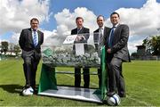 12 May 2014; Ronnie Whelan was at his old club Home Farm FC to launch the 2014 Irish Football National Draw with €200,000 worth of prizes for clubs and leagues. Prizes, licences, promotional materials and tickets are organised by the FAI with all proceeds from ticket sales going directly to clubs, making it a straightforward and risk free funding raising option. For information and to order tickets for your club, www.fai.ie/draw. Pictured at the launch are former Republic of Ireland International and Liverpool player Ronnie Whelan, second left, with, from left Denis O'Sullivan, Chairman of Home Farm FC, Barry Gleeson, FAI Club and League Development manager, and Eugene McDarby, Vice Chairman of Home Farm FC. Launch of FAI National Draw 2014, Home Farm FC, Whitehall, Dublin. Picture credit: David Maher / SPORTSFILE