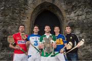 12 May 2014; At the launch of the 2014 Munster GAA Senior Hurling Championship are, from left to right, Pa Cronin, Cork, Steven Daniels, Waterford, Donal O'Grady, Limerick, Brendan Maher, Tipperary, and Tony Kelly, Clare, King John’s Castle, Limerick. Picture credit: Diarmuid Greene / SPORTSFILE