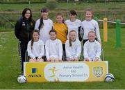 13 May 2014; Girls from Scoil Cholmcille, Greencastle, Innisowen, Co. Donegal. Aviva Health FAI Primary School 5’s Ulster Finals, Ballyare, Donegal League HQ, Letterkenny, Co. Donegal. Picture credit: Oliver McVeigh / SPORTSFILE