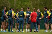 14 May 2014; Munster players listen to backs coach Simon Mannix during squad training ahead of their side's Celtic League 2013/14 Play-off match against Glasgow Warriors on Friday. Munster Rugby Squad Training, Cork Institute of Technology, Bishopstown, Cork. Picture credit: Diarmuid Greene / SPORTSFILE