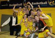 14 March 2006; The St. Fintan's celebrate with the cup. Schools League Basketball Finals, Boys U19A Final, St. Fintan's v Colaiste Eanna, National Basketball Arena, Tallaght, Dublin. Picture credit: Pat Murphy / SPORTSFILE