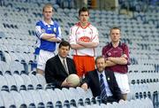 23 March 2006; Donie Brennan, left, Laois, Raymond Mulgrew, Tyrone, Graham Dillon, Westmeath, with Cathal O'Connor, Marketing Manager Cadbury Ireland and Sean Kelly, President of the GAA at the launch of the Cadbury U21 Football Championship 2006. Croke Park, Dublin. Picture credit: Matt Browne / SPORTSFILE