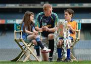 15 May 2014; The Brightest Stars of hurling came together in Croke Park today to mark Centra’s fifth year as official sponsor of the GAA Hurling All-Ireland Senior Championship. The talented trio of Henry Shefflin, Patrick Horgan and Padraic Maher were all on hand as Centra announced their community hurling events will be taking place in stadiums and clubs the length and breadth of the country this summer. Centra will also be on the hunt for Ireland’s Brightest Young Star to get the views and opinions of today’s young players and the child with the brightest answers will be crowned Centra’s Brightest Young Star! For more information on the community events go to www.centra.ie or find Centra Ireland on Facebook and Twitter. At the Centra announcement in Croke Park are Kilkenny hurler Henry Shefflin with Isabella Crinion, age 8, and Evan Wilkes, age 10. Picture credit: Stephen McCarthy / SPORTSFILE