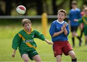 13 May 2014; Action from the St Joseph's NS, Carrickmacross, Co. Monaghan v Woodland NS, Letterkenny, Co. Donegal, game in the boys section. Aviva Health FAI Primary School 5’s Ulster Finals, Ballyare, Donegal League HQ, Letterkenny, Co. Donegal. Picture credit: Oliver McVeigh / SPORTSFILE