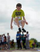 15 May 2014; Gavin Forde, Presentation College Athenry, Co. Galway, competes in the Minor Boys Long Jump at the Aviva Connacht Schools Track and Field Championships. Athlone Institute of Technology International Arena, Athlone, Co. Westmeath. Picture credit: Diarmuid Greene / SPORTSFILE