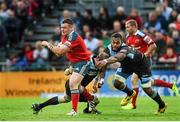 16 May 2014; Dave Kilcoyne, Munster, is tackled by Alastair Kellock, left, and Leone Nakarawa, Glasgow Warriors. Celtic League 2013/14 Play-off, Glasgow Warriors v Munster, Scotstoun Stadium, Glasgow, Scotland. Picture credit: Diarmuid Greene / SPORTSFILE