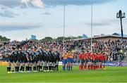 16 May 2014; The Munster and Glasgow Warrior teams stand for a minute's silence in honour of former Scottish international rugby player Hugh McLeod. Celtic League 2013/14 Play-off, Glasgow Warriors v Munster, Scotstoun Stadium, Glasgow, Scotland. Picture credit: Diarmuid Greene / SPORTSFILE