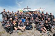 16 May 2014; Representatives and players with All Ireland football medals from each of the 32 counties at the top of Ireland’s highest mountain, Carrauntoohil, Co. Kerry, with the Sam Maguire cup, in aid of the Alan Kerins Project. Picture credit: Valerie O'Sullivan / SPORTSFILE