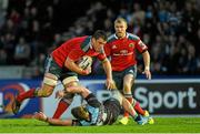 16 May 2014; CJ Stander, Munster, with Keith Earls in support, is tackled by Chris Fusaro, Glasgow Warriors. Celtic League 2013/14 Play-off, Glasgow Warriors v Munster, Scotstoun Stadium, Glasgow, Scotland. Picture credit: Diarmuid Greene / SPORTSFILE
