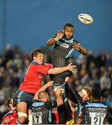 16 May 2014; Leone Nakarawa, Glasgow Warriors, wins possession in the lineout ahead of Donncha O'Callaghan, Munster. Celtic League 2013/14 Play-off, Glasgow Warriors v Munster, Scotstoun Stadium, Glasgow, Scotland. Picture credit: Diarmuid Greene / SPORTSFILE