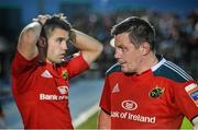 16 May 2014; James Coughlan, right, and Conor Murray, Munster, react to their defeat to Glasgow Warriors. Celtic League 2013/14 Play-off, Glasgow Warriors v Munster, Scotstoun Stadium, Glasgow, Scotland. Picture credit: Diarmuid Greene / SPORTSFILE