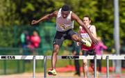 17 May 2014; Laju Uwatse, Salesiams, Pallaskenry Co. Limerick, Jumps the last on his way to winning the Boys Intermediate 400m Hurdles at the Aviva Munster Schools Track and Field Championships. Cork IT, Bishopstown, Cork. Picture credit: Matt Browne / SPORTSFILE