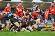 16 May 2014; Munster players appeal to referee Marius Mitrea for a Simon Zebo try which was subsequently disallowed. Celtic League 2013/14 Play-off, Glasgow Warriors v Munster, Scotstoun Stadium, Glasgow, Scotland. Picture credit: Diarmuid Greene / SPORTSFILE