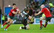 16 May 2014; Mark Bennett, Glasgow Warriors, is tackled by Conor Murray, left, and Paul O'Connell, Munster. Celtic League 2013/14 Play-off, Glasgow Warriors v Munster, Scotstoun Stadium, Glasgow, Scotland. Picture credit: Diarmuid Greene / SPORTSFILE