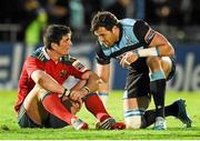 16 May 2014; Sean Lamont, Glasgow Warriors, speaks to James Downey, Munster, after the game. Celtic League 2013/14 Play-off, Glasgow Warriors v Munster, Scotstoun Stadium, Glasgow, Scotland. Picture credit: Diarmuid Greene / SPORTSFILE