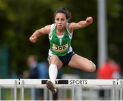 17 May 2014; Leanne Prout, from Presentation, Ballingarry, Co. Cork, jumps the last on her way to winning the Senior Girl's 100m Hurdles at the Aviva Munster Schools Track and Field Championships. Cork IT, Bishopstown, Cork. Picture credit: Matt Browne / SPORTSFILE