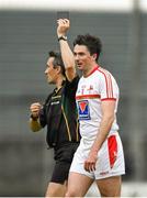 17 May 2014; Brian White, Louth, is shown a black card by referee Maurice Deegan. Leinster GAA Football Senior Championship, Round 1, Westmeath v Louth, Cusack Park, Mullingar, Co. Westmeath. Photo by Sportsfile