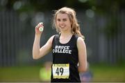 17 May 2014; Louise Shanahan, from Bruce College, Cork, with her gold medal after winning the Senior Girl's 800m at the Aviva Munster Schools Track and Field Championships. Cork IT, Bishopstown, Cork. Picture credit: Matt Browne / SPORTSFILE