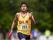 17 May 2014; Lance Baylon, from De La Salle College, Co. Waterford, on his way to winning the Boy's Minor 100m at the Aviva Munster Schools Track and Field Championships. Cork IT, Bishopstown, Cork. Picture credit: Matt Browne / SPORTSFILE