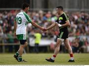 29 May 2016; Ciaran Healy of London and Cathal Carolan of Mayo shake hands at the final whistle during the Connacht GAA Football Senior Championship quarter-final between London and Mayo in Páirc Smárgaid, Ruislip, London, England. Photo by Seb Daly/Sportsfile
