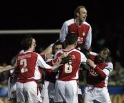 24 March 2006; Mark Rutherford, second from right, St. Patrick's Athletic, celebrates after scoring his side's first goal with team-mates. eircom League, Premier Division, St. Patrick's Athletic v Shelbourne, Richmond Park, Dublin. Picture credit: David Maher / SPORTSFILE