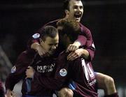 24 March 2006; Glen Fitzpatrick, right, Dublin City, celebrates with team-mates Shane Robinson, left, and Paul Keegan after scoring his side's first goal. eircom League, Premier Division, Dublin City v Drogheda United, Dalymount Park, Dublin. Picture credit: Brian Lawless / SPORTSFILE
