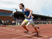 17 May 2014; Jack Dolan, from Thurles CBS, Co. Tipperary, crosses the line to win the Junior Boy's 800m at the Aviva Munster Schools Track and Field Championships. Cork IT, Bishopstown, Cork. Picture credit: Matt Browne / SPORTSFILE