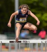17 May 2014; Ciara Nevile, from Castletroy College, Co. Limerick, on her way to winning the Junior Girl's 75m Hurdles at the Aviva Munster Schools Track and Field Championships. Cork IT, Bishopstown, Cork. Picture credit: Matt Browne / SPORTSFILE