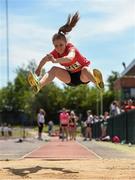 17 May 2014; Sophie Meredith, from Scoil Mhuire, Newcastle West, Limerick, in action during the Junior Girl's Long Jump at the Aviva Munster Schools Track and Field Championships. Cork IT, Bishopstown, Cork. Picture credit: Matt Browne / SPORTSFILE