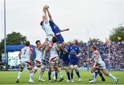 17 May 2014; Devin Toner, Leinster, wins possession for his side in a lineout ahead of Dan Tuohy, Ulster. Celtic League 2013/14 Play-off, Leinster v Ulster, RDS, Ballsbridge, Dublin. Picture credit: Brendan Moran / SPORTSFILE