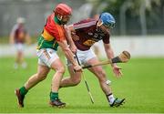 18 May 2014; Derek McNicholas, Westmeath, in action against Shane Kavanagh, Carlow. GAA All-Ireland Senior Hurling Championship Qualifier Group - Round 4, Carlow v Westmeath. Dr. Cullen Park, Carlow. Picture credit: Pat Murphy / SPORTSFILE