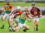18 May 2014; Gary Kelly, Carlow, in action against Alan Devine, left, and Robbie Greville, Westmeath. GAA All-Ireland Senior Hurling Championship Qualifier Group - Round 4, Carlow v Westmeath. Dr. Cullen Park, Carlow. Picture credit: Pat Murphy / SPORTSFILE