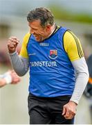 18 May 2014; Longford manager Jack Sheedy celebrates at the end of the game. Leinster GAA Football Senior Championship Round 1, Longford v Offaly, Pearse Park, Longford. Photo by Sportsfile