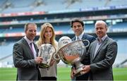 19 May 2014; In attendance at the announcement of SKY SPORTS on-screen line-up for its GAA coverage are Presenters Rachel Wyse and Brian Carney, with Hurling analyst Jamesie O’Connor and Football analyst Peter Canavan. Along with commentator Dave McIntyre, hurling analyst Nicky English and football analyst Paul Earley, they collectively boast over four decades of television experience. Sky Sports coverage will include 20 games each season beginning with Kilkenny v Offaly in the All Ireland Leinster Hurling Championship on 7th June. For the first time, GAA will be available across all Sky Sports platforms including TV, online and mobile with Sky Go, Sky Sports News and skysports.com. Croke Park, Dublin. Picture credit: Brendan Moran / SPORTSFILE