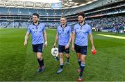 27 April 2014; Dublin players, from left, Bernard Brogan, Alan Brogan and Cian O'Sullivan celebrate with the cup after the game. Allianz Football League Division 1 Final, Dublin v Derry, Croke Park, Dublin.  Picture credit: Ray McManus / SPORTSFILE