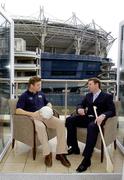 28 March 2006; Dessie Farrell, left, Chief Executive, GPA, in conversation with Dave Sheeran, Managing Director, Opel Ireland, at the launch by Opel Ireland and the GPA of the Opel Gaelic Players Awards and a major new sponsorship deal to support GAA players. The sponsorship will involve a number of initiatives, of which the immediate centrepiece will be a players awards programme. Jurys Hotel, Croke Park, Dublin. Picture credit: Brian Lawless / SPORTSFILE