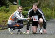 28 March 2006; Former Cork star Colin Corkery, who has signed up for the 2006 adidas Dublin Marathon Virgins team, with team coach Gary Crossan. Corkery is looking for 12 other first time marathon runners from around the country to join him on the team. People can sign up at www.adidasdublinmarathon.ie. Merrion Square, Dublin. Picture credit: David Maher / SPORTSFILE