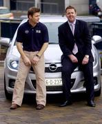 28 March 2006; Dessie Farrell, left, Chief Executive, GPA, in conversation with Dave Sheeran, Managing Director, Opel Ireland, at the launch by Opel Ireland and the GPA of the Opel Gaelic Players Awards and a major new sponsorship deal to support GAA players. The sponsorship will involve a number of initiatives, of which the immediate centrepiece will be a players awards programme. Jurys Hotel, Croke Park, Dublin. Picture credit: Brian Lawless / SPORTSFILE