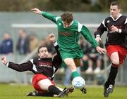 28 March 2006; David O'Connell, Firhouse Community College, Dublin, in action against Stephen Mahon, left, and Trevor Dunne, St. Mary's College, Galway. Irish Schools Senior Cup Final, Firhouse Community College, Dublin v St. Mary's College, Galway, Home Farm FC, Whitehall, Dublin. Picture credit: Brian Lawless / SPORTSFILE