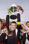 28 March 2006; Team captain James Whelan, St. Mary's College, Galway, lifts the Dr. Tony O'Neill cup. Irish Schools Senior Cup Final, Firhouse Community College, Dublin v St. Mary's College, Galway, Home Farm FC, Whitehall, Dublin. Picture credit: Brian Lawless / SPORTSFILE