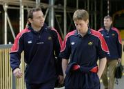 31 March 2006; Munster players Rob Henderson, left, and Ronan O'Gara on their arrival at Heuston Station for their Heineken Cup Quarter-Final game against Perpignan. Heuston Station, Dublin. Picture credit: Brendan Moran / SPORTSFILE