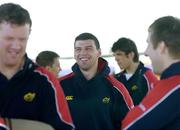 31 March 2006; Munster's Denis Leamy, centre, on his team's arrival at Heuston Station for their Heineken Cup Quarter-Final game against Perpignan. Heuston Station, Dublin. Picture credit: Ciara Lyster / SPORTSFILE