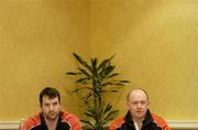 31 March 2006; Captain Anthony Foley, left, and head coach Declan Kidney at a Munster rugby press conference ahead of their Heineken Cup Quarter-Final game against Perpignan. Berkley Court Hotel, Dublin. Picture credit: Brendan Moran / SPORTSFILE