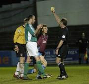 31 March 2006; Referee Pat Whelan books Glen Fitzpatrick, Drogheda, for diving. eircom League, Premier Division, Drogheda United v Bray Wanderers, United Park, Drogheda, Co. Louth. Picture credit: Brian Lawless / SPORTSFILE