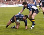 1 April 2006; Cameron Joweitt, Leinster, is congratulated by Shane Horgan after scoring the second try against Toulouse. Heineken Cup 2005-2006, Quarter-Final, Toulouse v Leinster, Le Stadium, Toulouse, France. Picture credit: Matt Browne / SPORTSFILE