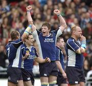 1 April 2006; Malcolm O'Kelly, Kieran Lewis and Keith Gleeson, 7, Leinster, celebrate at the final whistle. Heineken Cup 2005-2006, Quarter-Final, Toulouse v Leinster, Le Stadium, Toulouse, France. Picture credit: Matt Browne / SPORTSFILE