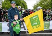18 May 2014; Local Dunboyne postman Matthew Edwards, and his son Tómas, get Stage 1 of the 2014 An Post Rás under way. Dunboyne - Roscommon. Picture credit: Ramsey Cardy / SPORTSFILE