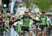 18 May 2014; Robert Jon McCarthy, An Post Chain Reaction, celebrates winning Stage 1 of the 2014 An Post Rás. Dunboyne - Roscommon. Picture credit: Ramsey Cardy / SPORTSFILE