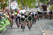 18 May 2014; Robert Jon McCarthy, An Post Chain Reaction, leads team-mate Shane Archbold to the finish line during Stage 1 of the 2014 An Post Rás. Dunboyne - Roscommon. Picture credit: Ramsey Cardy / SPORTSFILE