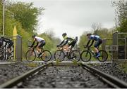 18 May 2014; The breakaway group cross a railway track on the approach to Roscommon during Stage 1 of the 2014 An Post Rás. Dunboyne - Roscommon. Picture credit: Ramsey Cardy / SPORTSFILE